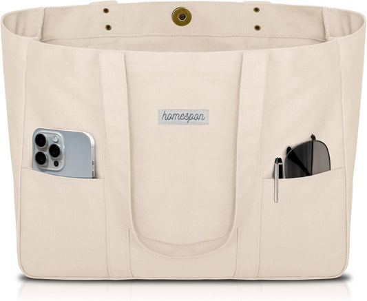 HOMESPON Large Canvas Tote Bag for Women Everything Bag with Pockets and Laptop Sleeve