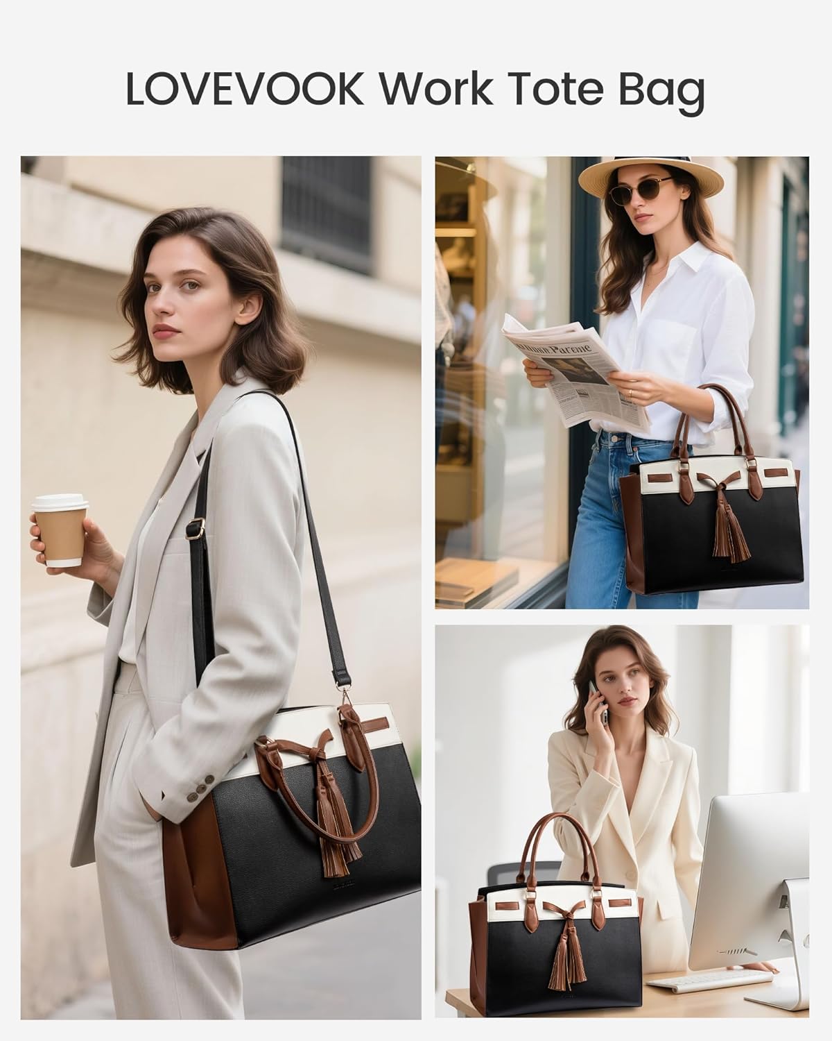 LOVEVOOK Laptop Bag for Women,Work Tote Bag with Large Cup Holder,Leather Computer Bag Teacher Bag Handbag Gifts for Women