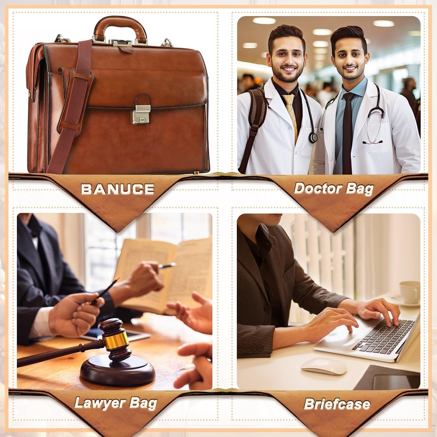Banuce Vintage Leather Briefcase for Men 15.6 Inch Legal Attorney Lawyer Briefcase Doctor Bag for Work Business with Lock