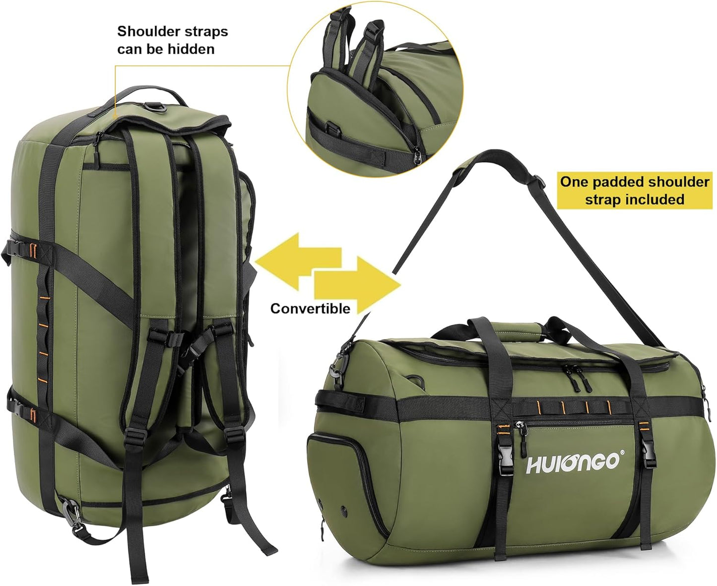 40L/60L/90L Large Waterproof Duffle Bag Backpack for Men, Mens Duffel Backpack Bags for Traveling, Heavy Duty (Green, 90l)
