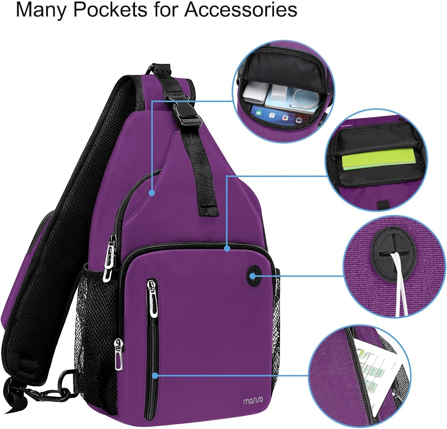 MOSISO Sling Backpack Bag, Crossbody Shoulder Bag Travel Hiking Daypack Chest Bag with Front Square