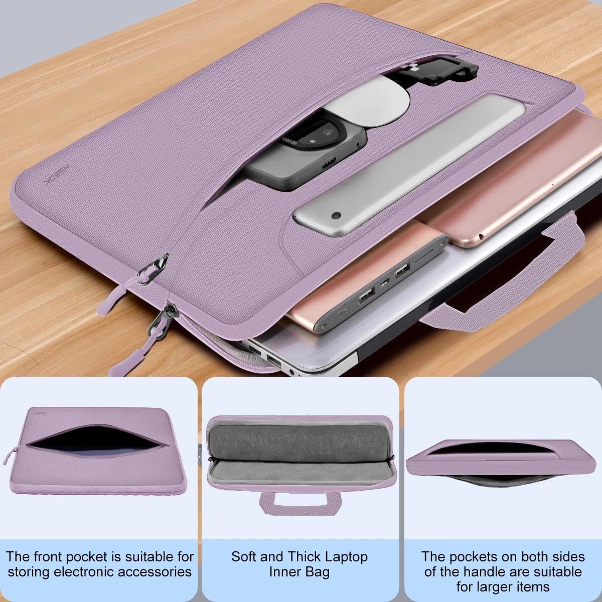 Laptop Shoulder Bag 17.3 inch Case, Durable Shockproof Protective Briefcase with Multi-Pockets Compatible with Most 17-17.3 inch HP Acer Dell Lenovo ASUS MSI Notebooks,Light purple