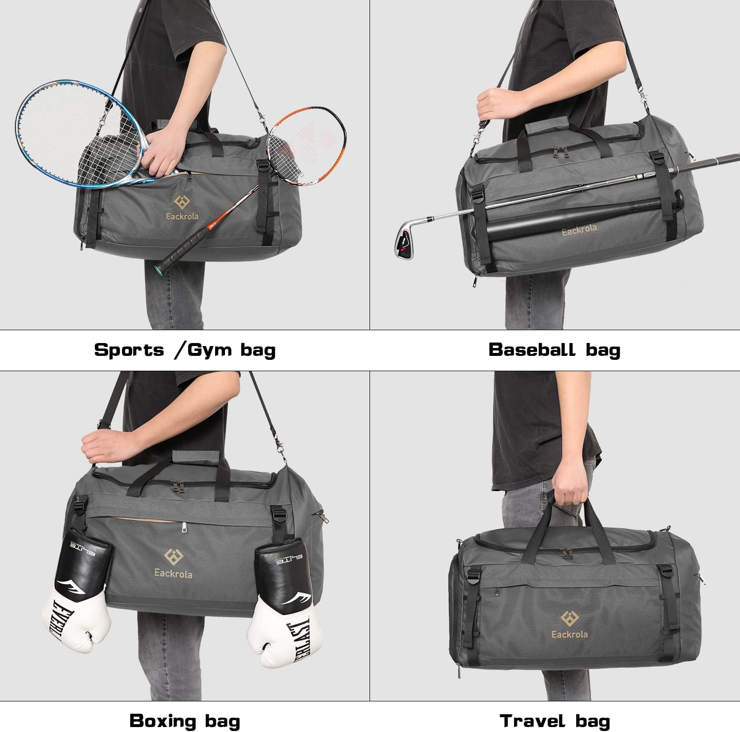 Eackrola Large Sports Gym Bag, Travel Duffel bag with Wet Pocket & Shoes Compartment for men women