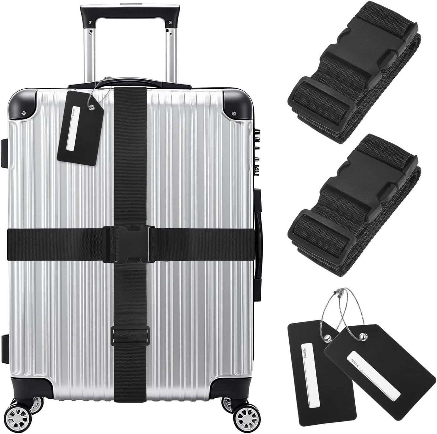 2-Sets Luggage Straps TSA Approved, Travel Straps for Luggage Suitcase Tags Set, Adjustable Suitcase Belt [Black]