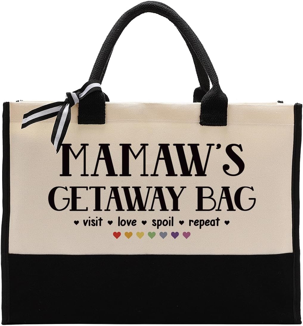 Canvas Bag Gift for Mamaw, Mamaw Gift, Mamaw's Getaway Bag, Cotton Canvas Tote Bag, Shoulder Beach Bag, Reusable Shopping Bag, Women Canvas Bag Gift, Birthday Mother's Day Gift for Mom Grandma