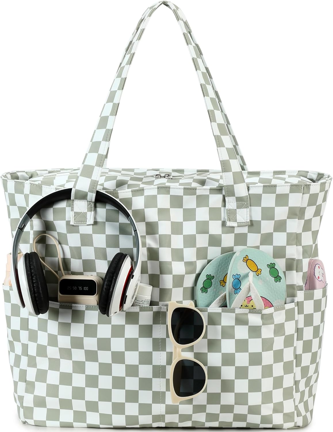 LEDAOU Beach Bag Waterproof Sandproof Women Tote Bag Pool Bag with Zipper for Gym Grocery Travel
