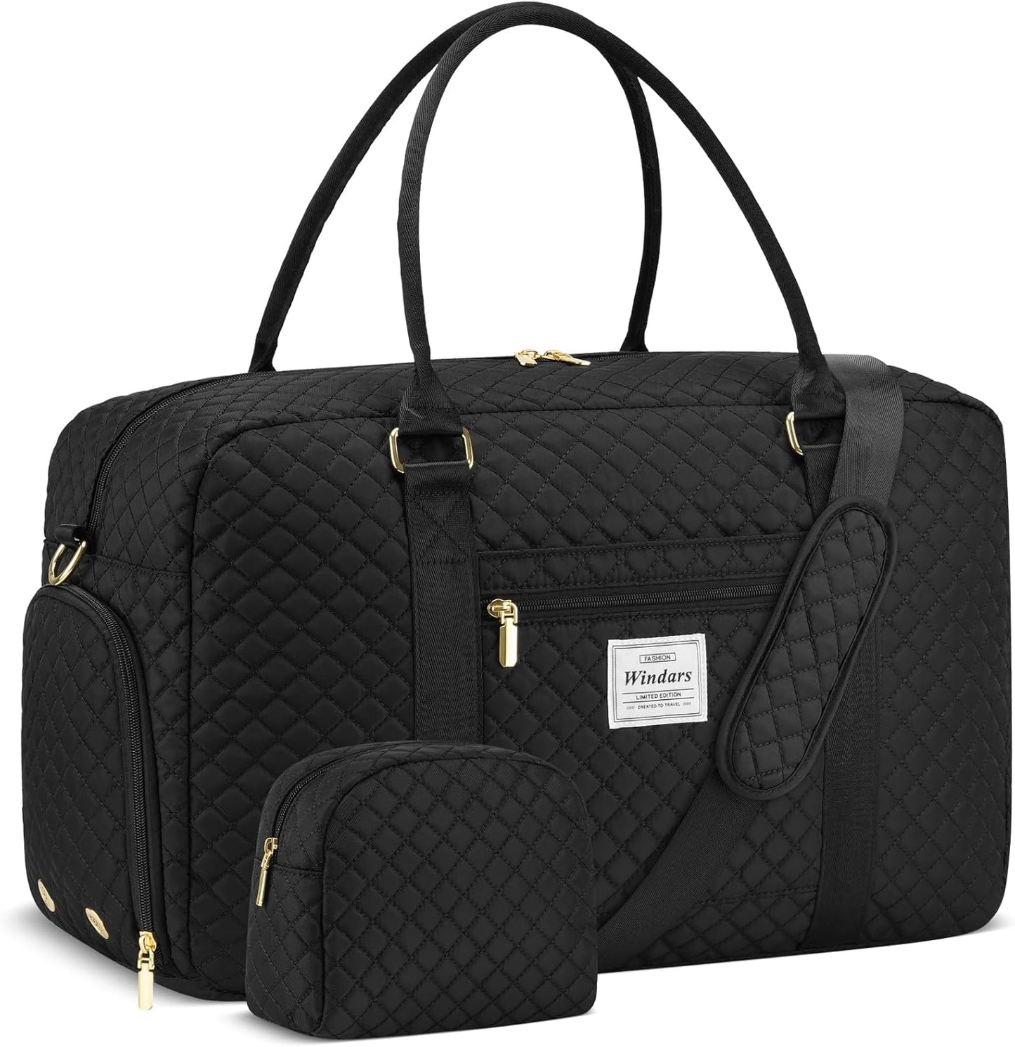 Travel Duffle Bag, Weekender Bags for Women with Shoe Compartment, Carry on Overnight Bag with Toiletry Bag & Wet Pocket, Hospital Bags for Labor and Delivery (Black)