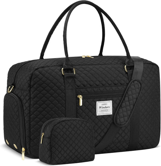 Travel Duffle Bag, Weekender Bags for Women with Shoe Compartment, Carry on Overnight Bag with Toiletry Bag & Wet Pocket, Hospital Bags for Labor and Delivery (Black)