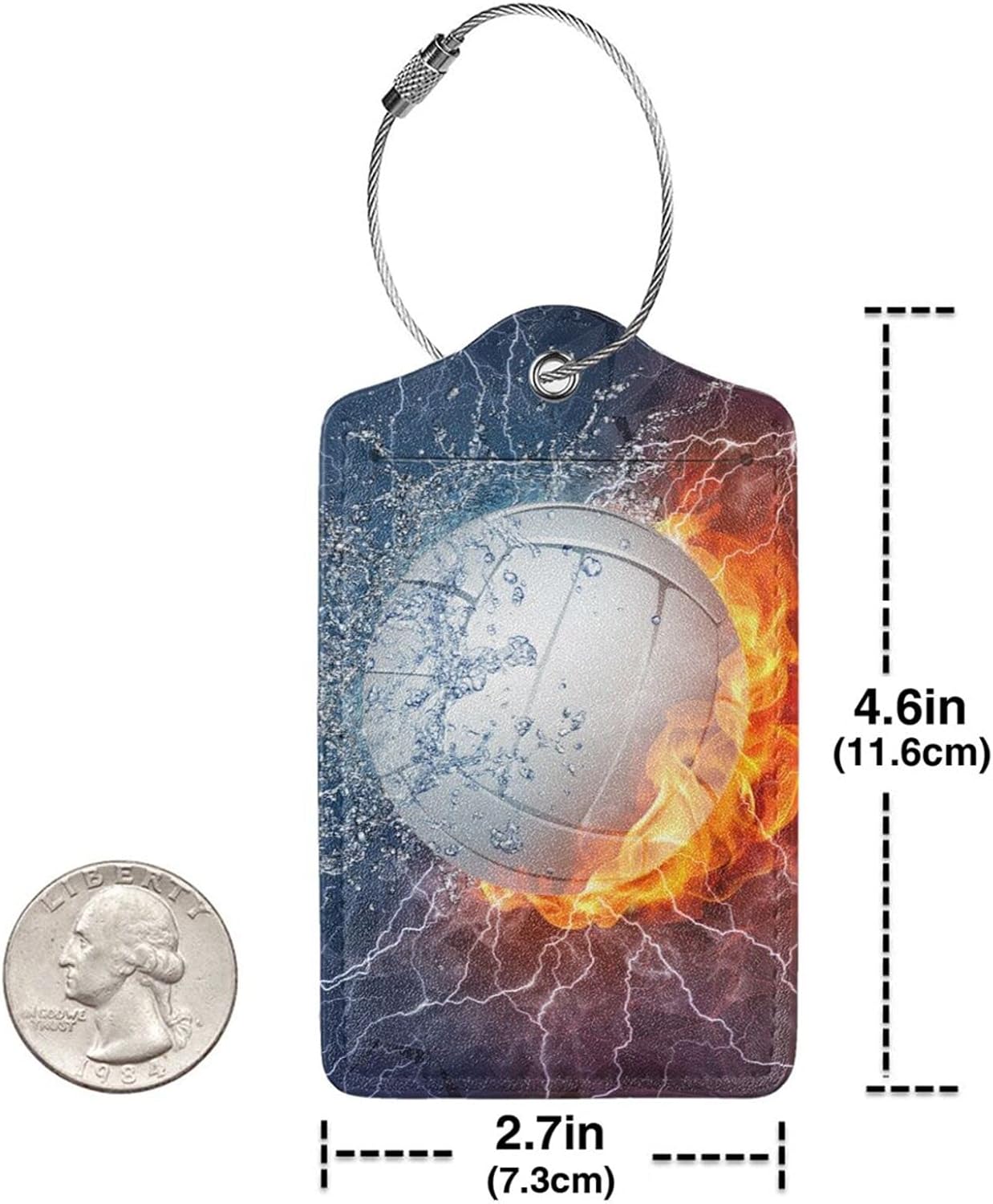 Set of 2 Volleyball Luggage Suitcases Tags for Sports Men Boys Kids Women Girls Travel, Name ID Card Labels Set PU Leather with Full Back Privacy Cover Stainless Steel Loop Baggage Tags for Travel