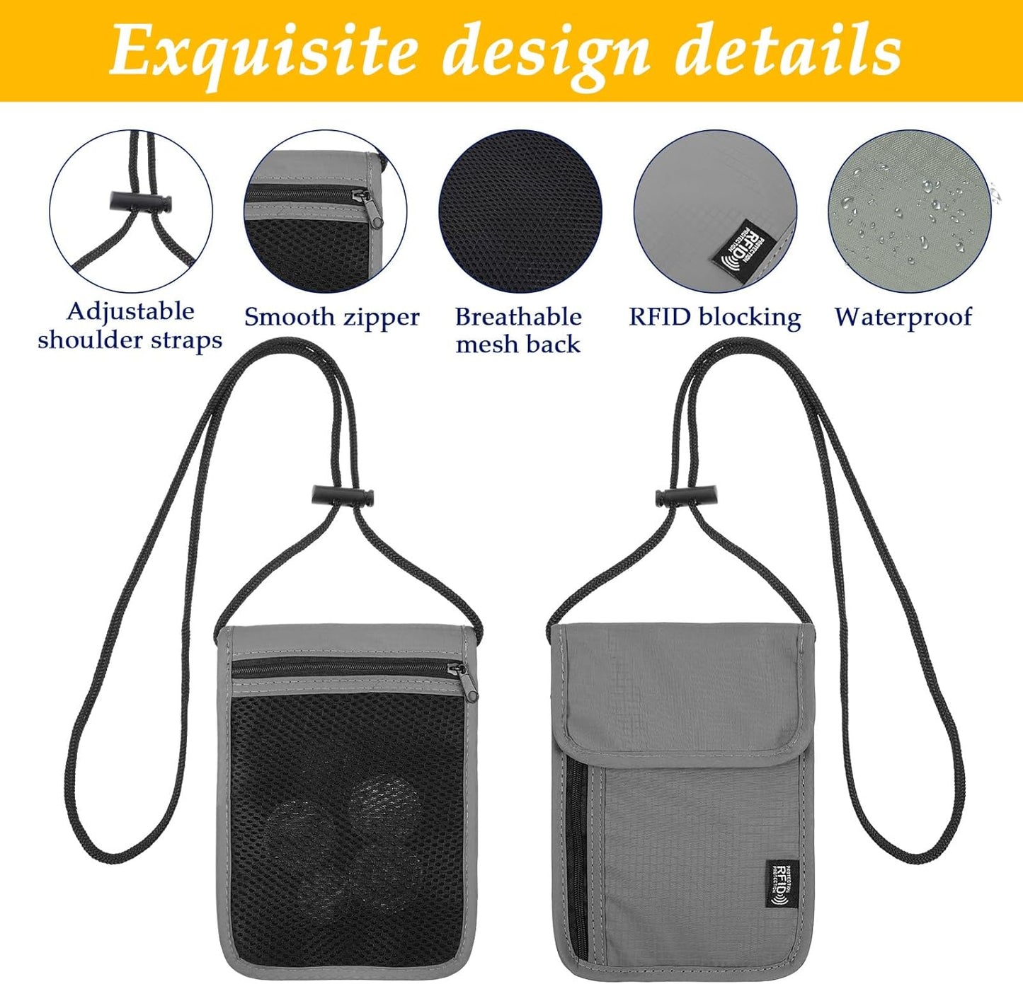 RFID Blocking Passport Holder Travel Neck Wallet Neck Pouch Family Passport Holder Organizer Case Security Lightweight Travel Wallet for Women Men