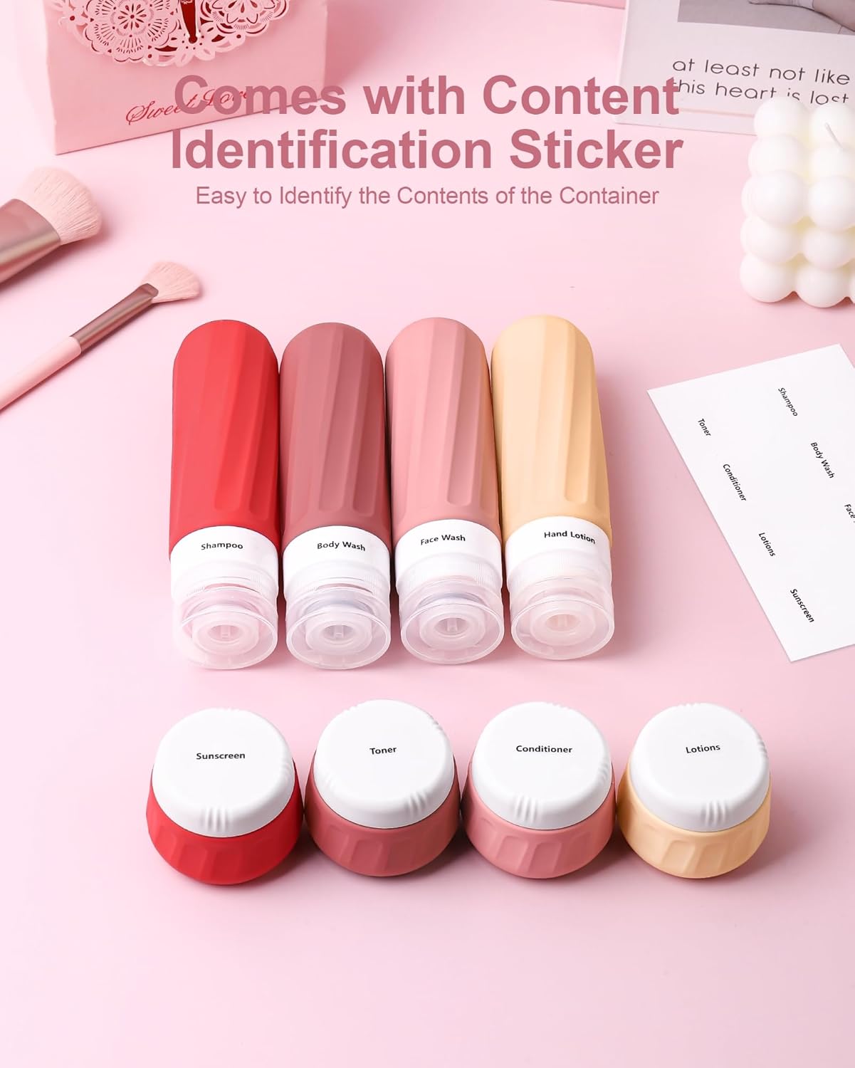 Travel Size Toiletries 8 Pack, TSA Approved 3oz/1oz Silicone Refillable Containers with Clear Travel Bag