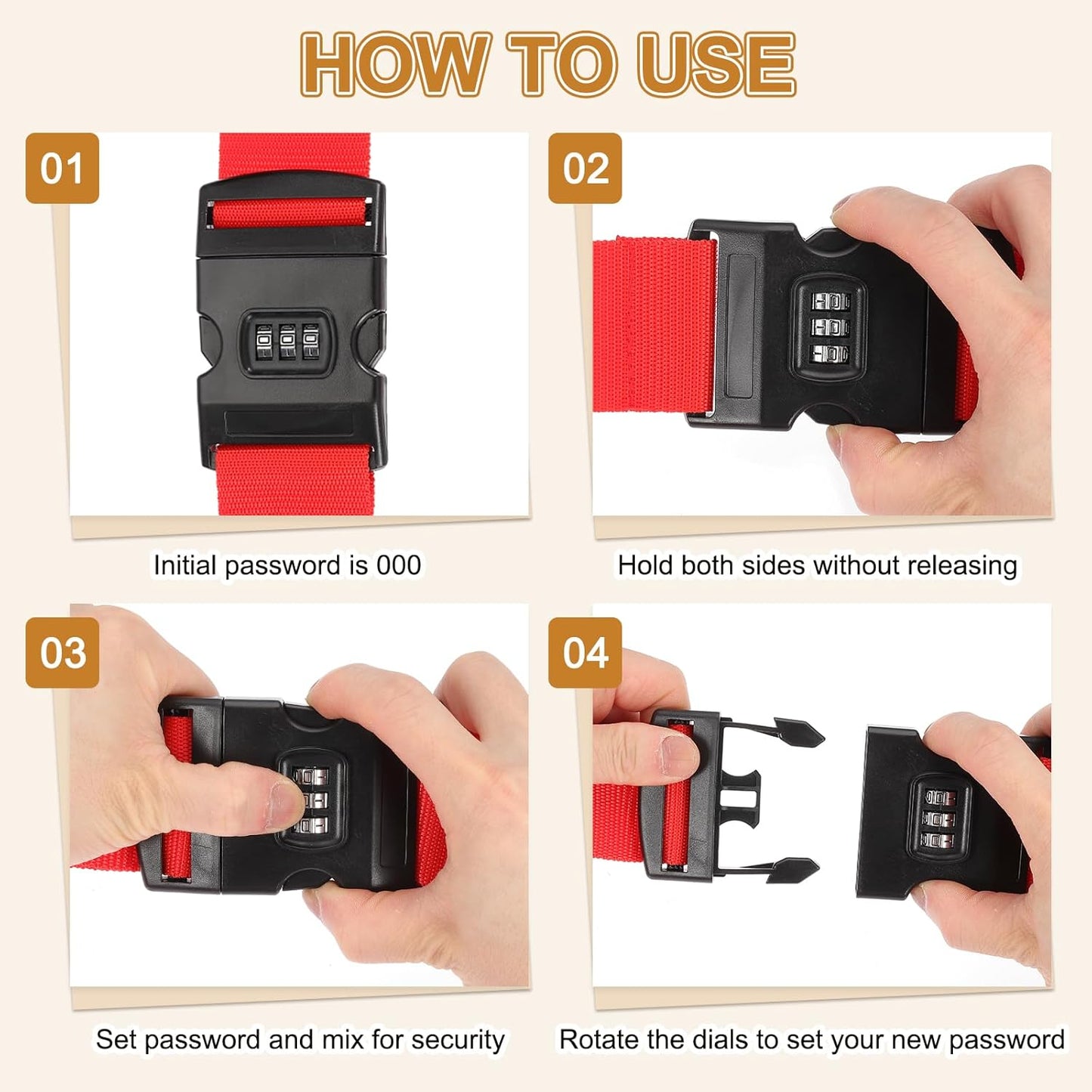 MECCANIXITY Luggage Straps with Combination Lock Adjustable Suitcase Belt Strap for Suitcase