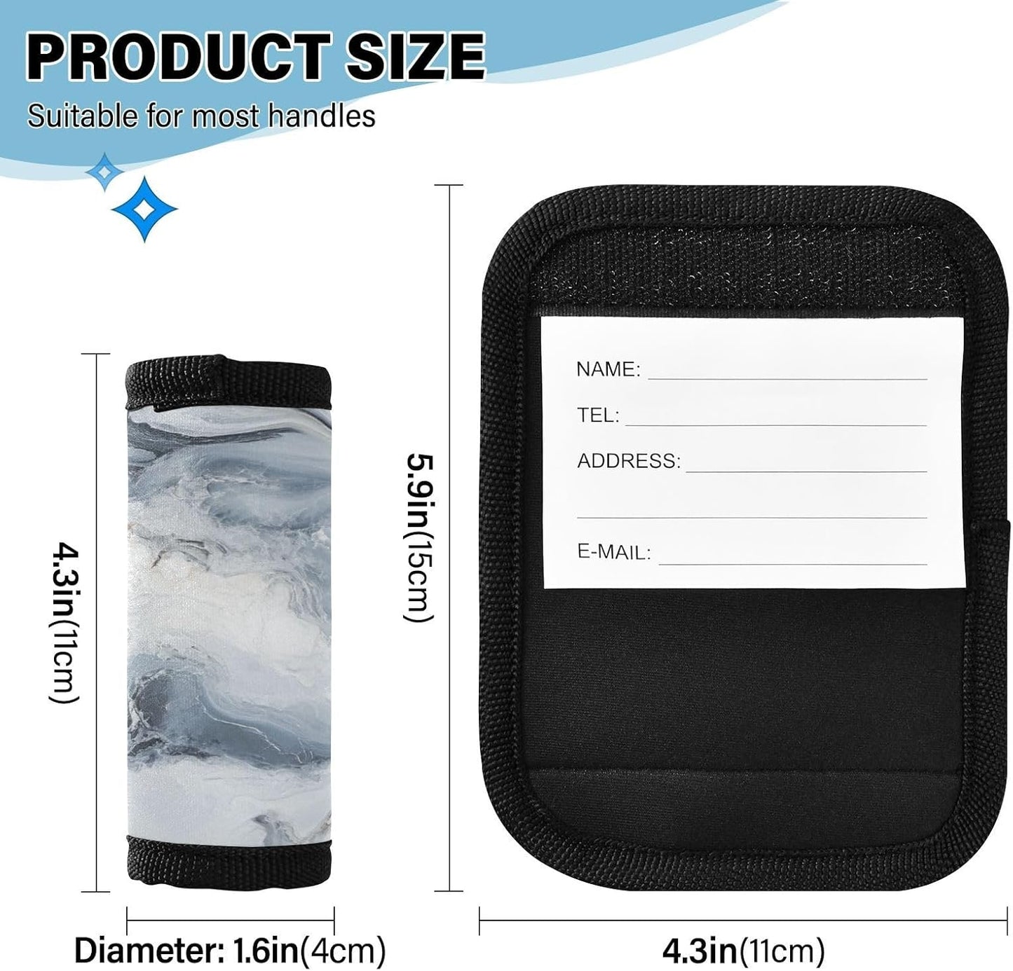 Blue and White Marble 2 Pack Luggage Handle Wraps Covers for Suitcase Identifiers Bag Tags Travel Accessories