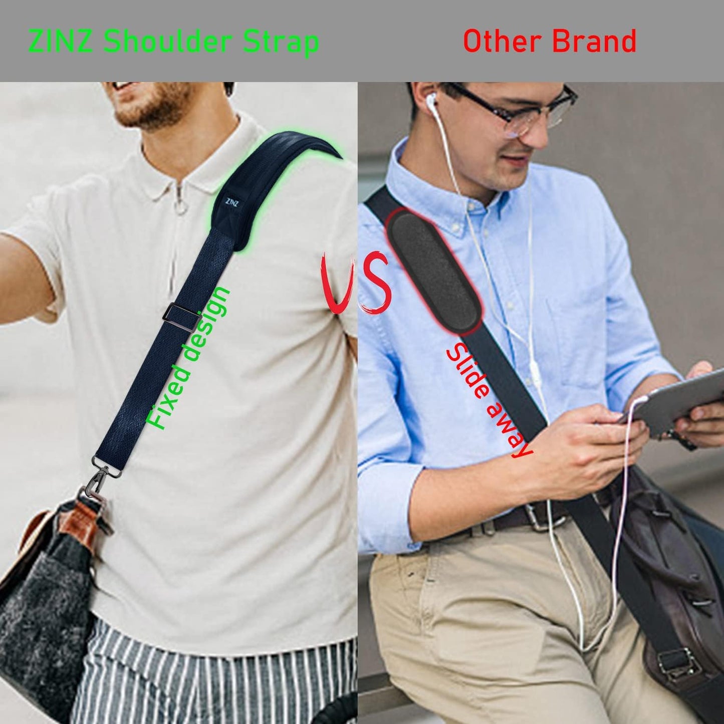ZINZ 77 Inch Shoulder Strap Univesal Bag Strap with Fixed Pad Ultra Thick Plus Long & Breathable Cushion, Replacement Strap for Bags,Blue