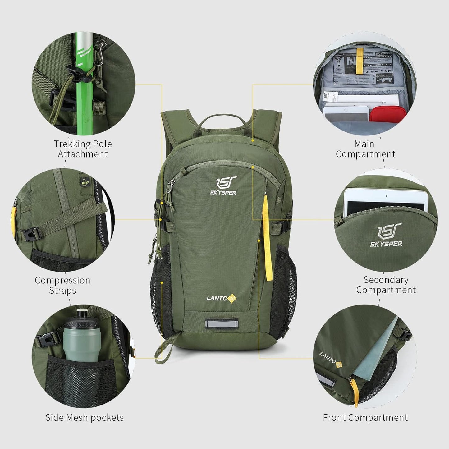 SKYSPER Small Hiking Backpack, 20L Lightweight Travel Backpacks Hiking Daypack for Women Men