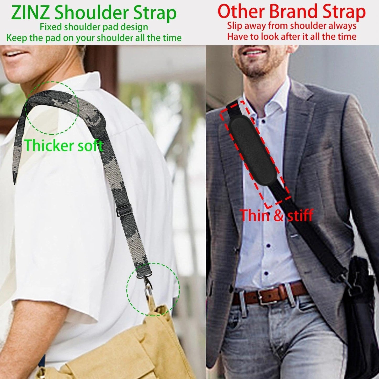 ZINZ Shoulder Strap 58" Ultra-Thick Fixed Padded and Adjustable Buckles Crossbody Strap for Briefcase Laptop Bag Luggage