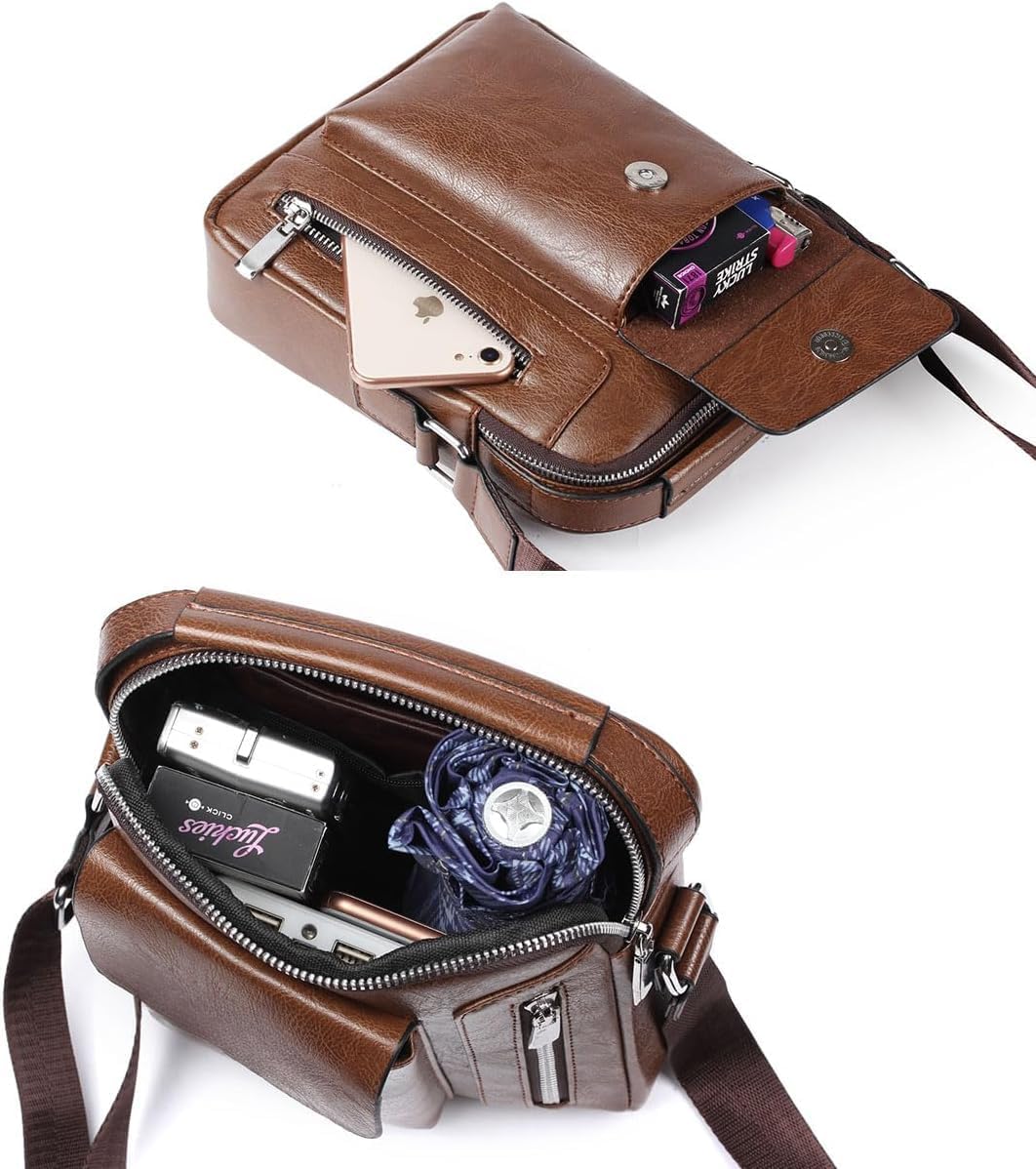 Vintage Genuine Leather Crossbody Bag for Men – Small Shoulder Satchel Handbag for Daily Use