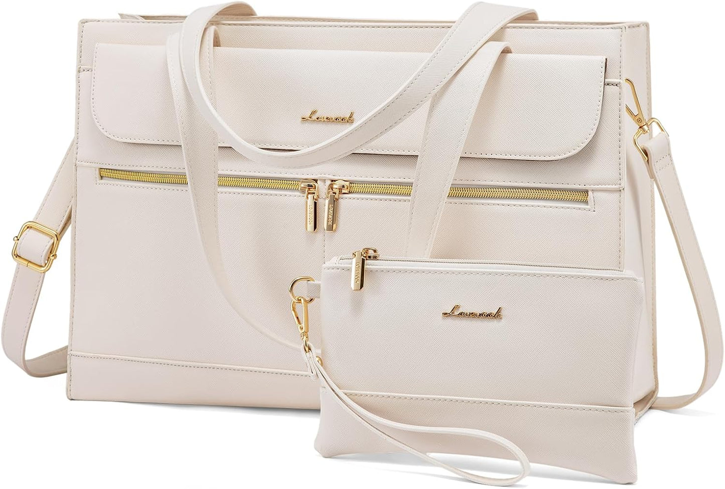 LOVEVOOK Laptop Bag for Women 15.6 Inch Tote Work Professional Leather Computer Briefcase Waterproof Handbag Shoulder Large Capacity Business Teacher Office Crossbody Purse, 206# Beige White