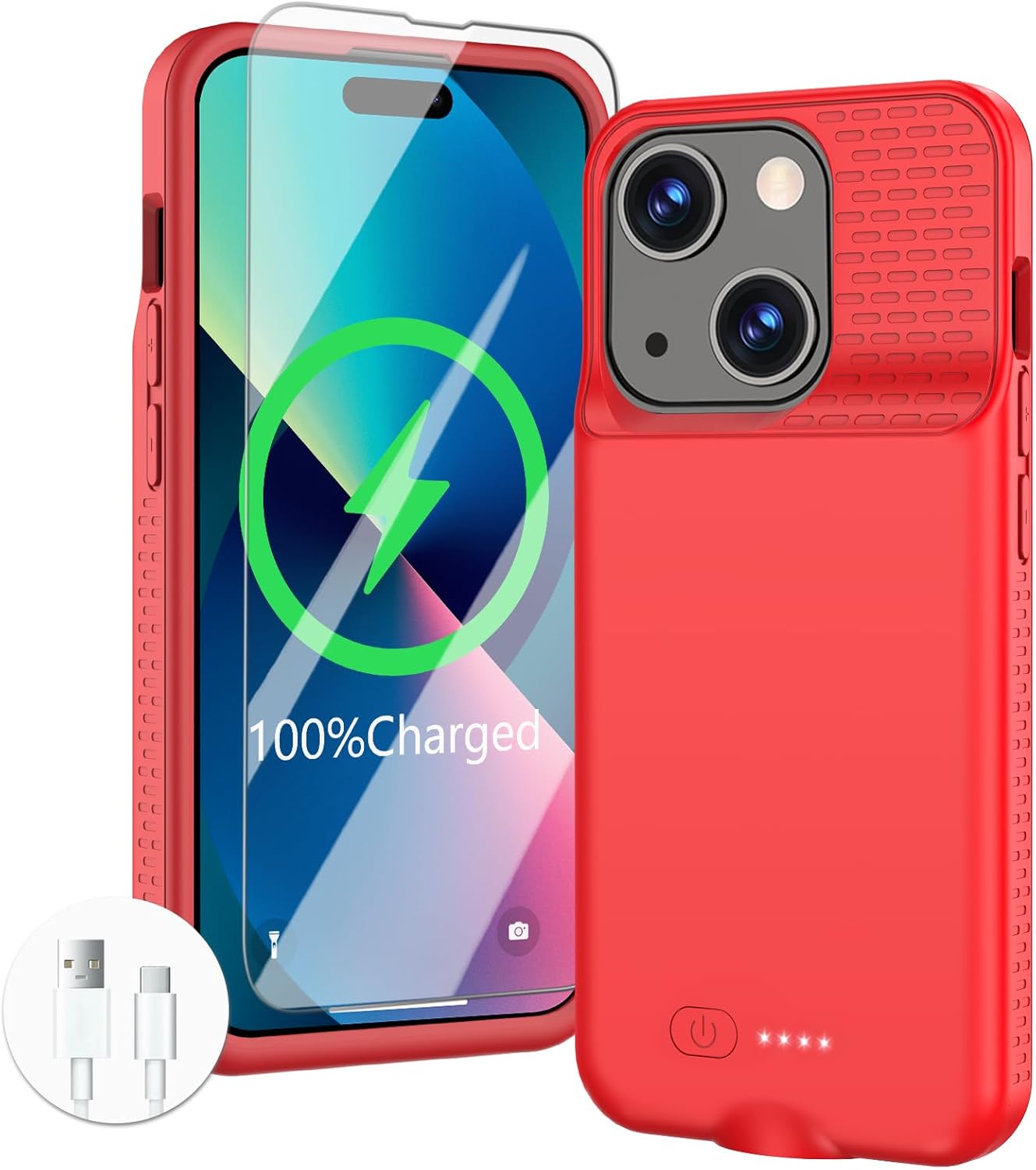 GIN FOXI Battery Case for iPhone 15/15 Pro, 15W Fast Charging Case Charger Ultra-Slim Lightweight 7000mAh Rechargeable Battery Anti-Fall Premium TPU Anti-Slip Charging Case for iPhone 15&15 Pro Red