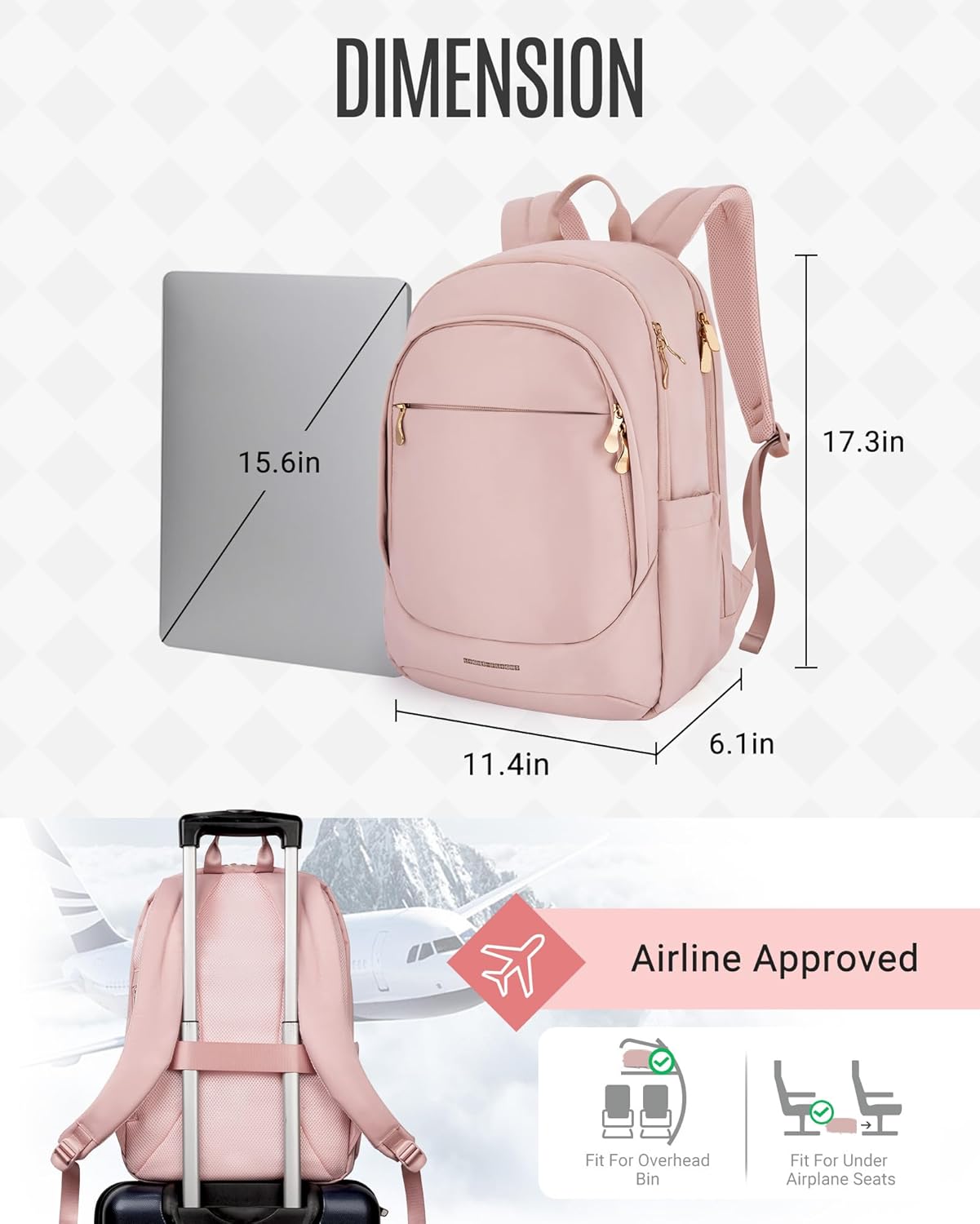 LIGHT FLIGHT Travel Backpack for Women, 15.6 Inch Laptop Backpack with USB Charging Hole, Water