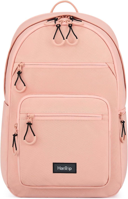 Carry On Travel Backpack For Women, 18 Inch Water Resistant Large Backpack Lightweight Bookbag For Men, 8x14x18 Personal Item Bag Casual Daypack Backpacks For Work Office Commuter (Pink)