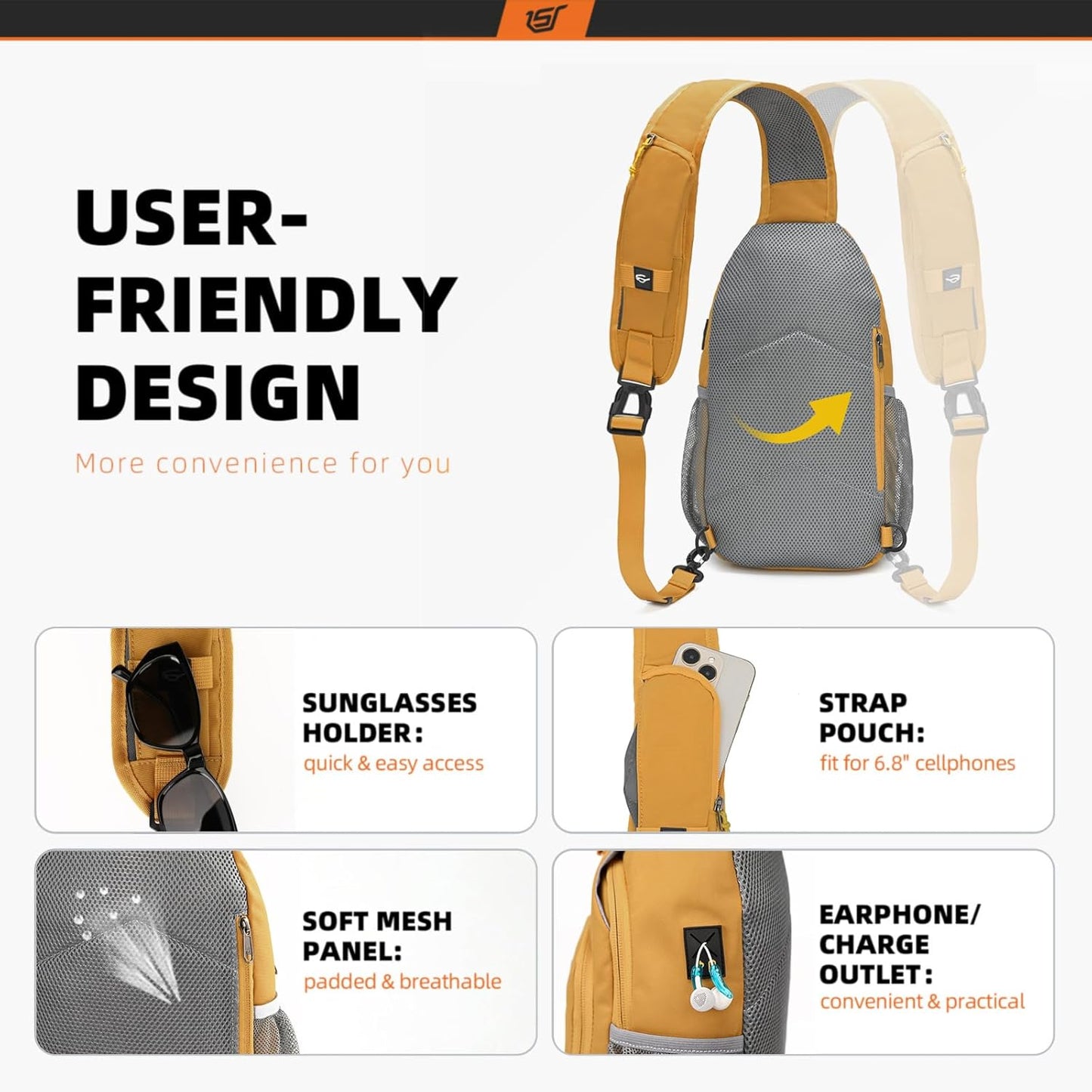 SKYSPER Sling Bag RFID Crossbody Sling Backpack Cross Body Shoulder Bag Travel Hiking Daypack for Women Men(Apricot)