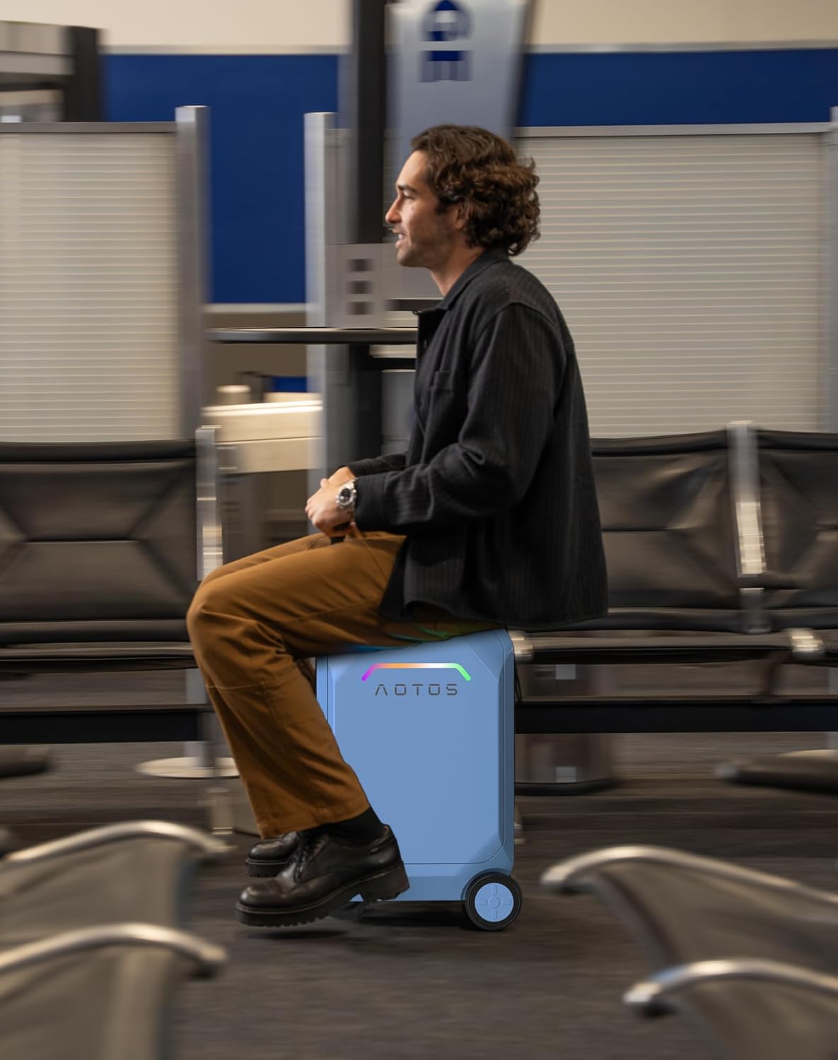 Smart Rideable luggage-Roller carry-on luggage 22x14x9-TSA, Airline-Approved 22 inch Hardshell,Zipperless Travel Suitcase with Rolling WheelsApp Control -Cabin Suitcase for Airport Travel(Blue)