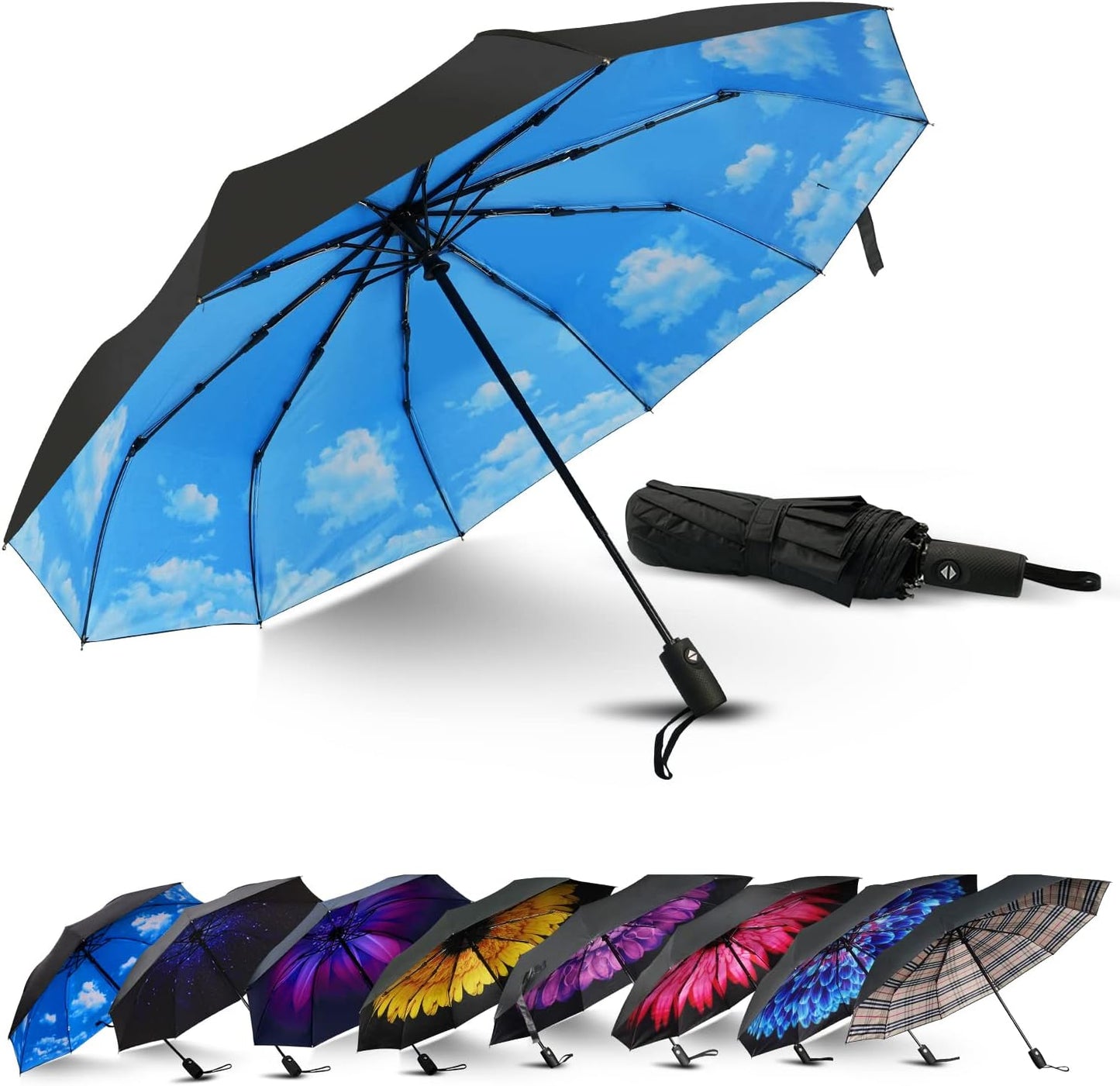 LLanxiry Compact Travel Umbrella, Windproof UV Protection Mini Folding Umbrellas for Rain Small