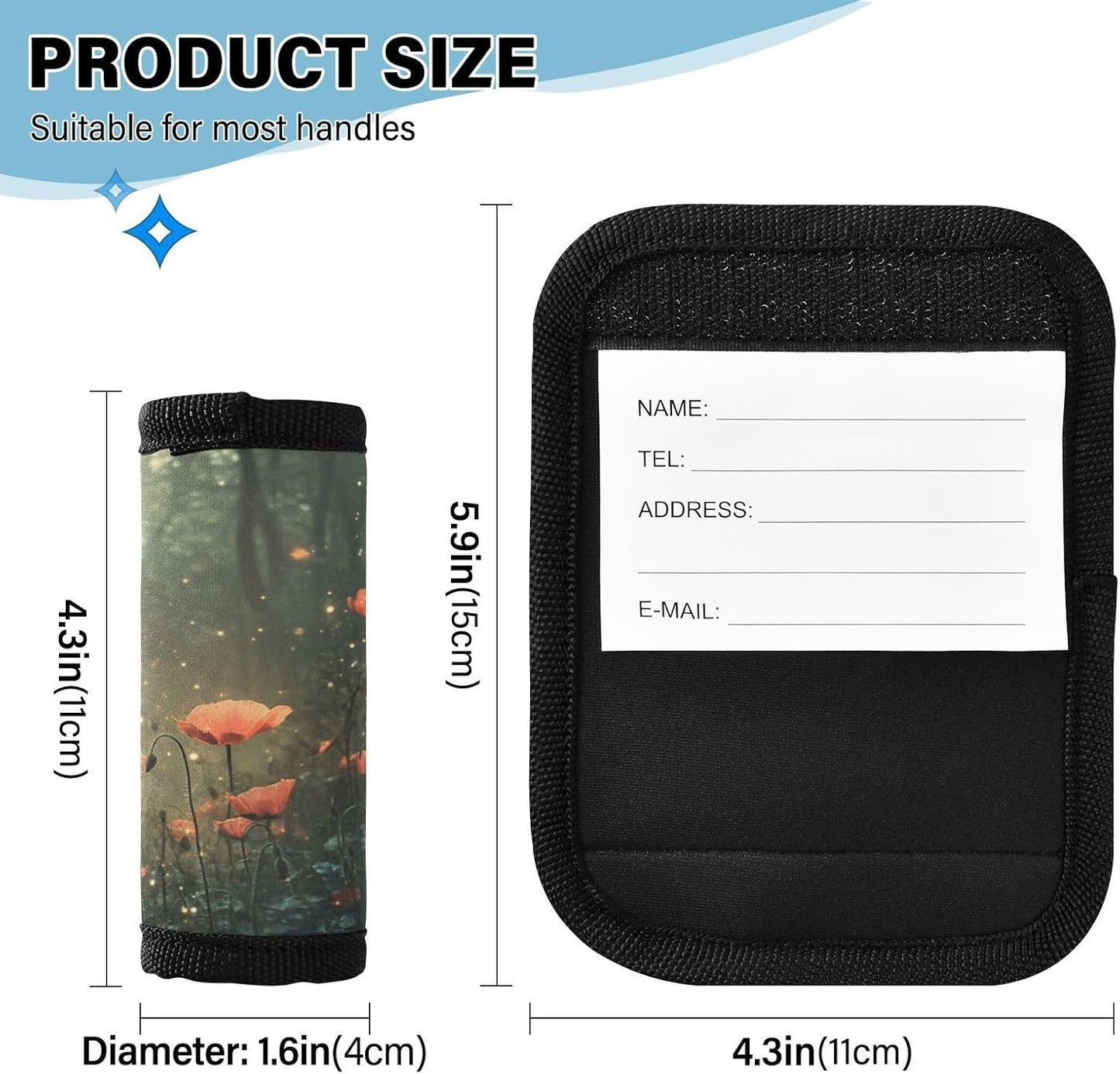 Nature Poppies 2 Pack Luggage Handle Wraps Covers for Suitcase Identifiers Bag Tags Travel Accessories