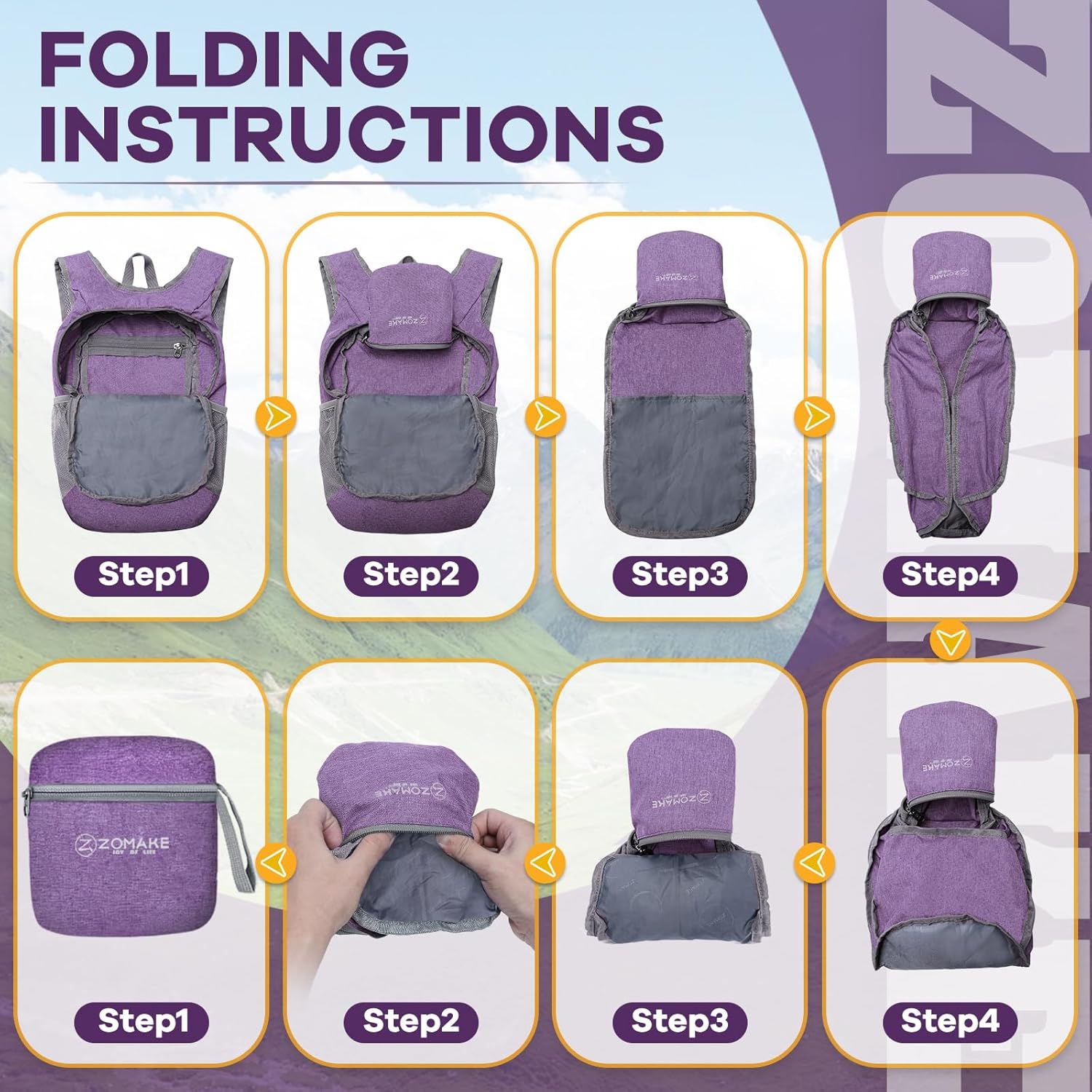 ZOMAKE 10L Ultra Lightweight Packable Backpack, Small Daypack Light Foldable Backpacks Water