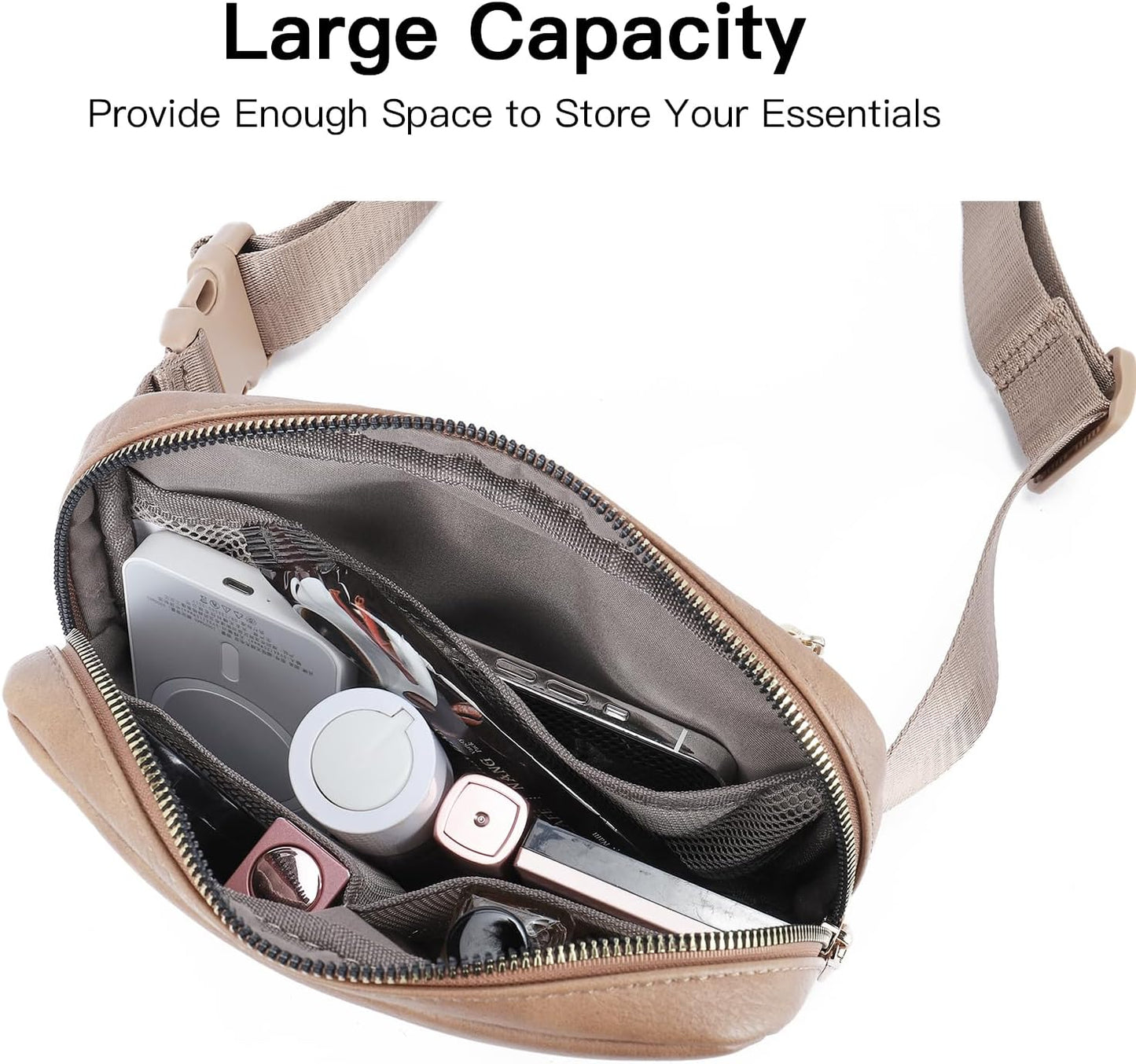 Telena Leather Belt Bag for Women Fashionable Fanny Packs Cross Body Bag Waist Pack Light Brown