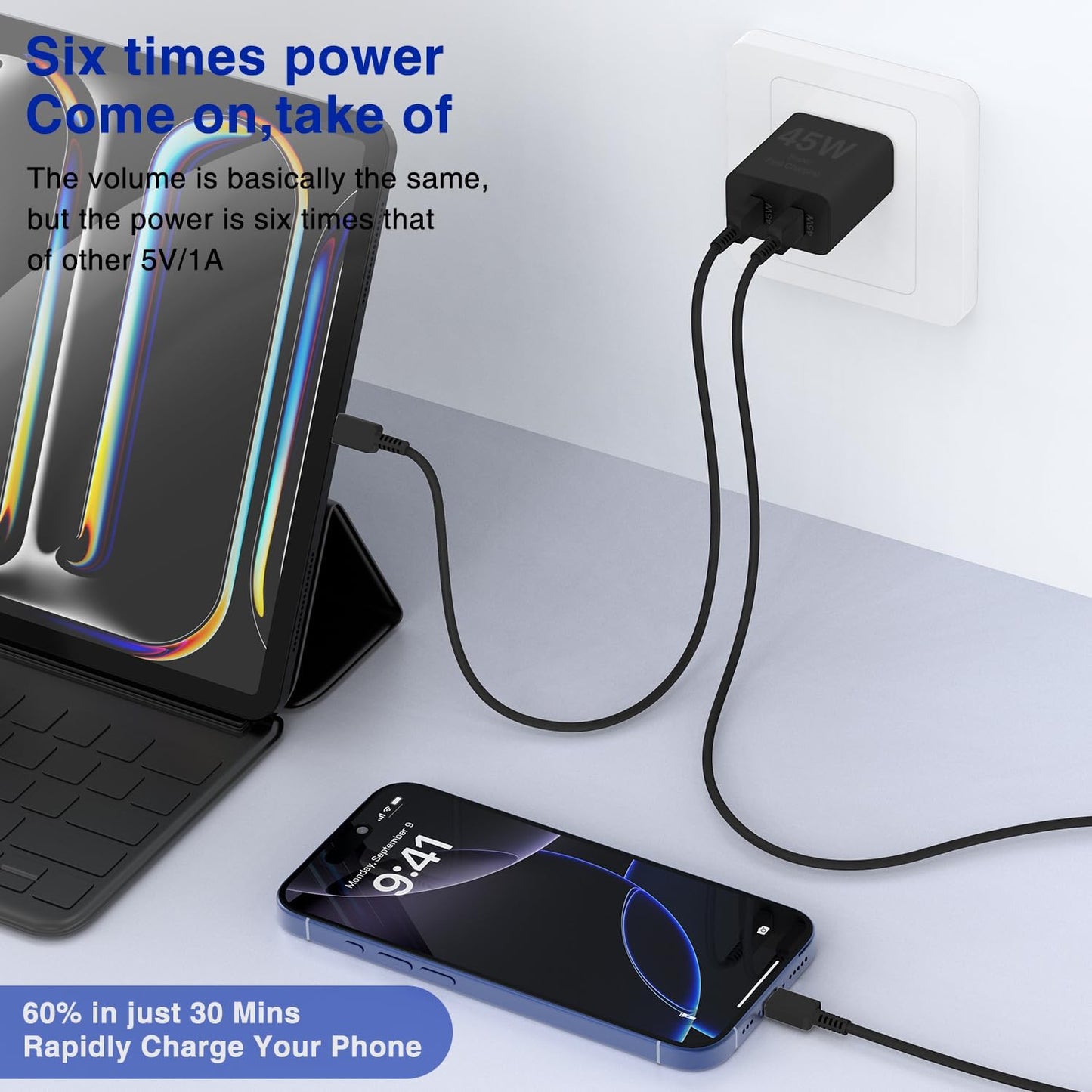 6ft/10ft Dual Port 45W iPhone 17 16 15 Charger Fast Charging Block and Long USB C to Type C Charger Cable Cord for Apple iPhone 17 Pro Max/17 Air/16 Pro/16/15 Pro/15 Plus/Mini/iPad Plug Cube/Samsung