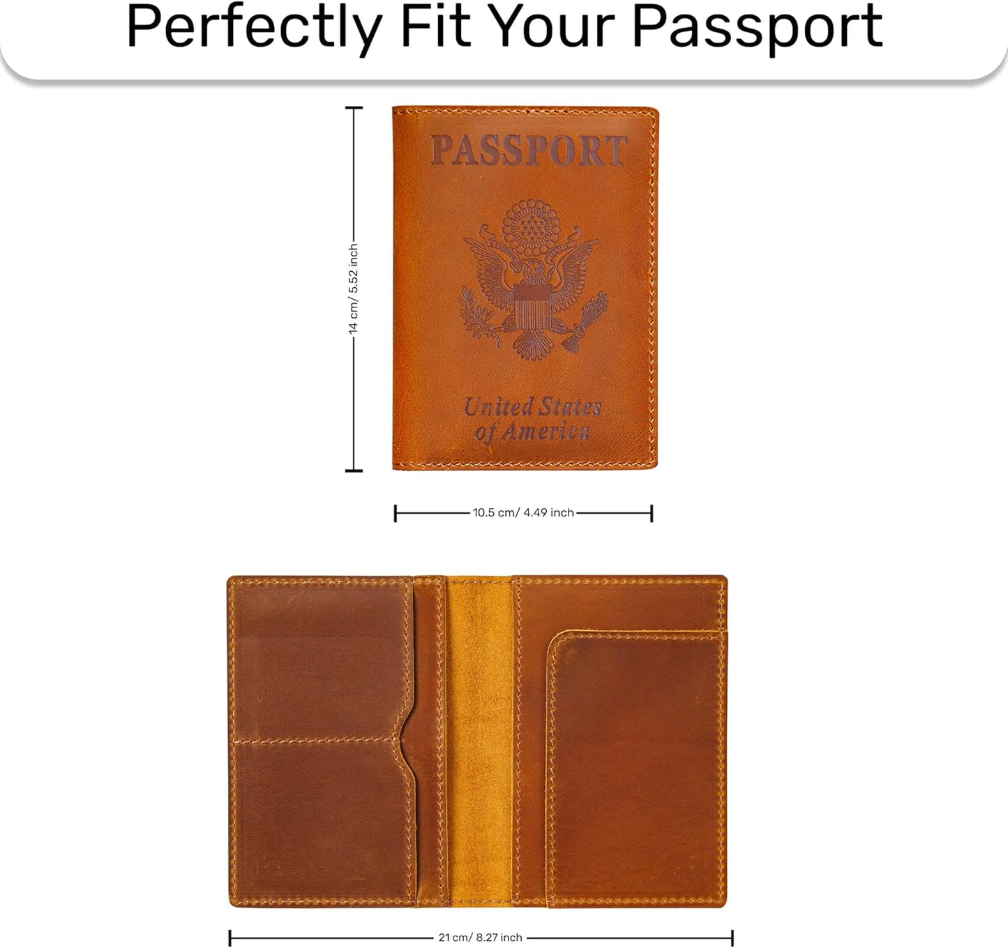HIFA Leather Passport Holder, Handmade Passport Cover with Card and Ticket Slot - Genuine Leather