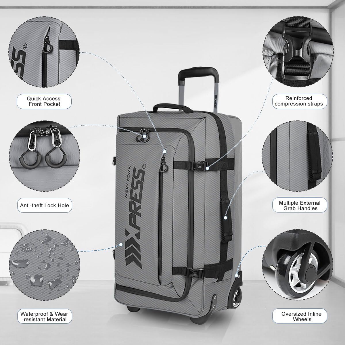 20'' Rolling Duffle Bag w/Wheels,Rolling Duffle Bag w/Handle,Carry on Luggage Travel Duffle Bags