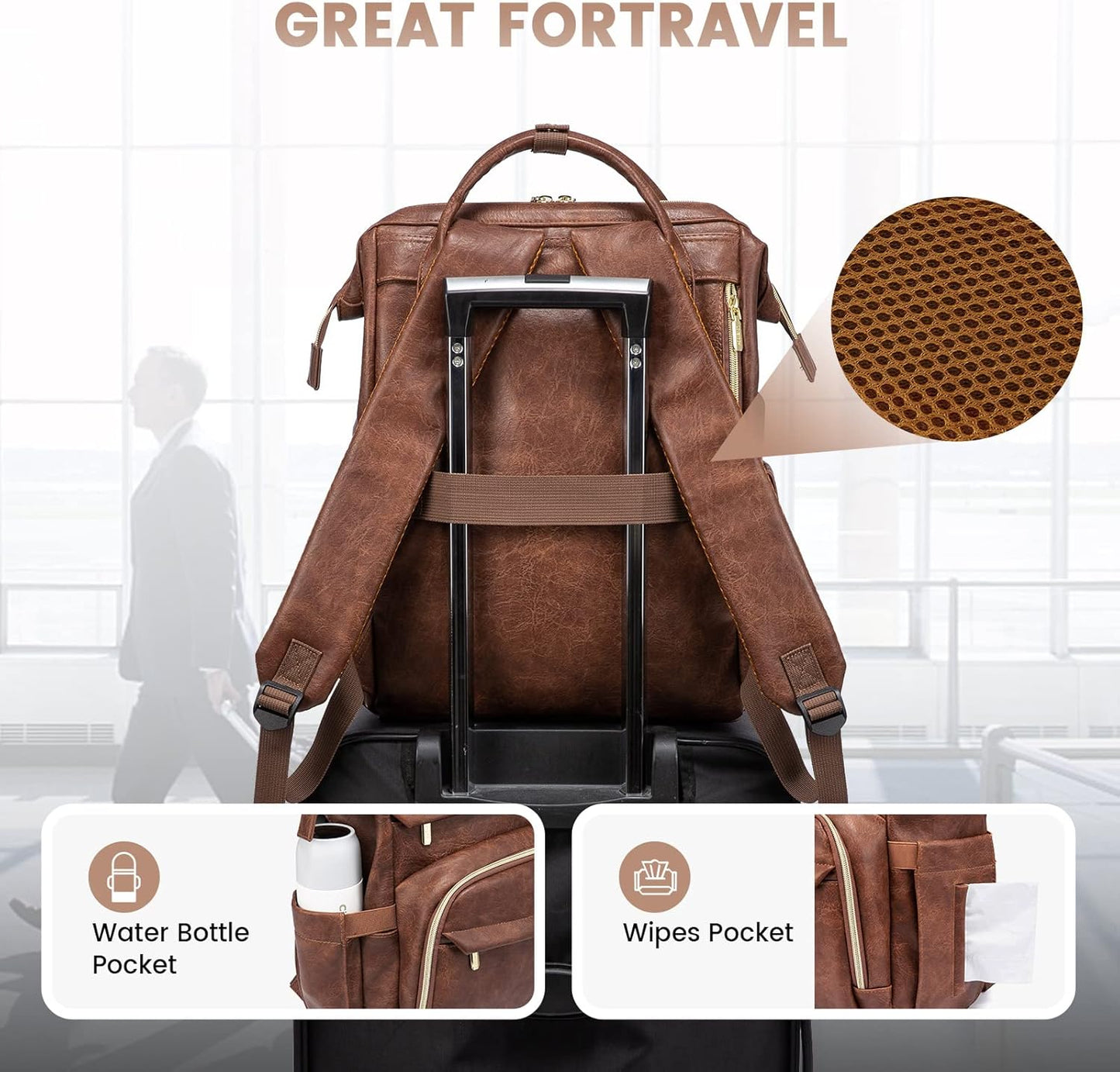 LOVEVOOK Leather Laptop Backpack for Women 17 inch, Travel Backpack Purse, Professional College