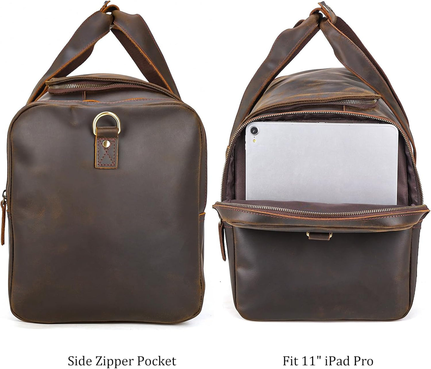 Polare 23" Full Grain Leather Travel Duffle Bag For Men 42L Duffel Bag Overnight Carry on Luggage Sport Weekender Bag
