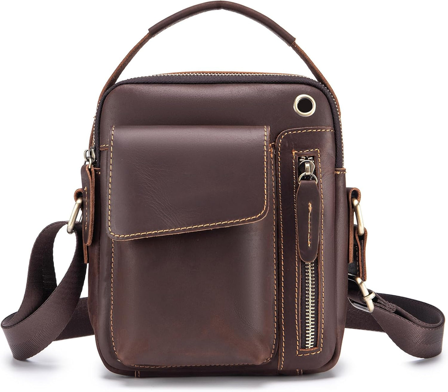 KPYWZER Genuine Leather Shoulder Bag Small Men Messenger Pack Handbag Sling Crossbody Bag Man Purse for Business