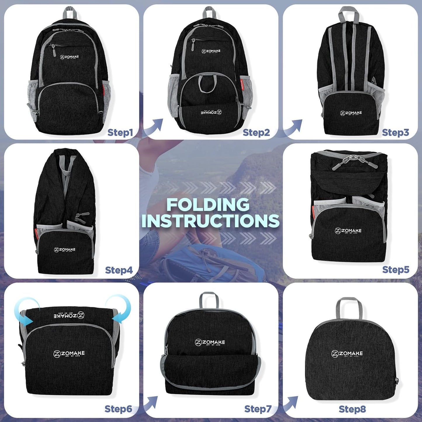 ZOMAKE Ultra Lightweight Packable Backpack 20L,Small Foldable Backpacks Hiking Water Resistant