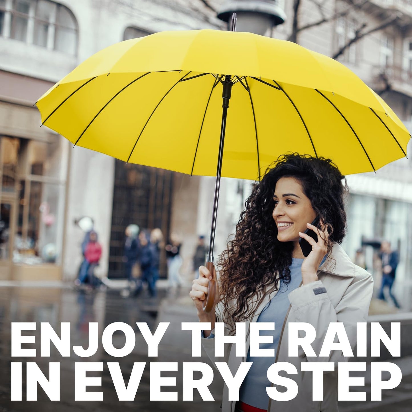 Royal Walk Windproof Large Umbrella for Rain 54 Inch Automatic Open for 2 Persons Wind Resistant Big Golf Umbrellas for Adult Men Women Classic Wooden Handle Fast Drying Strong 16 Ribs Travel 120cm