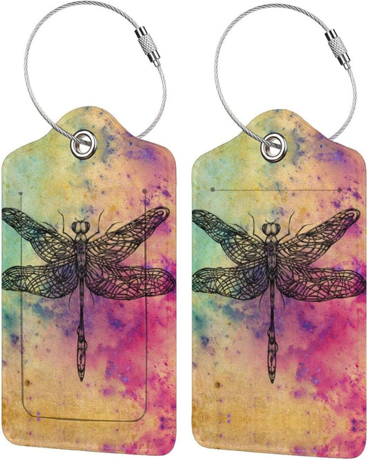 Dragonfly 2 Pcs Luggage Tags, Privacy Cover Id Label with Stainless Steel Loop and Address Card for Suitcases & Travel Bags