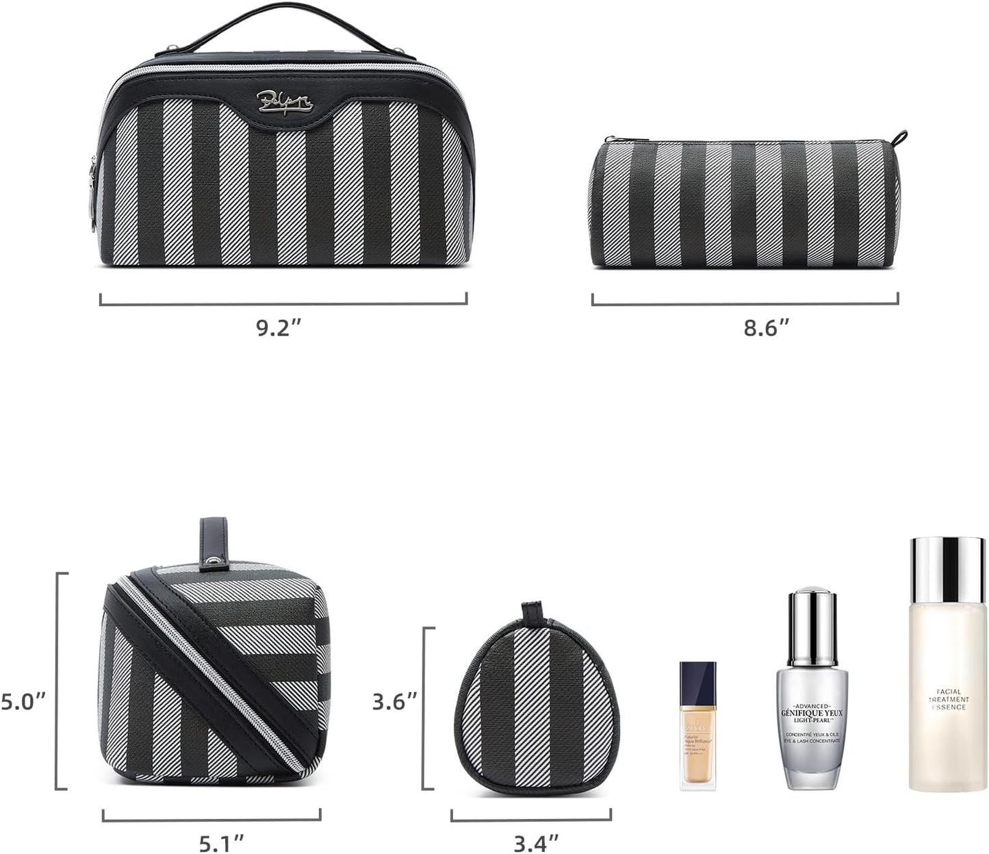 BOYATU Travel Makeup Bag for Women: Large Cosmetic Bag Set of 3 - PU Leather Make up Bag with