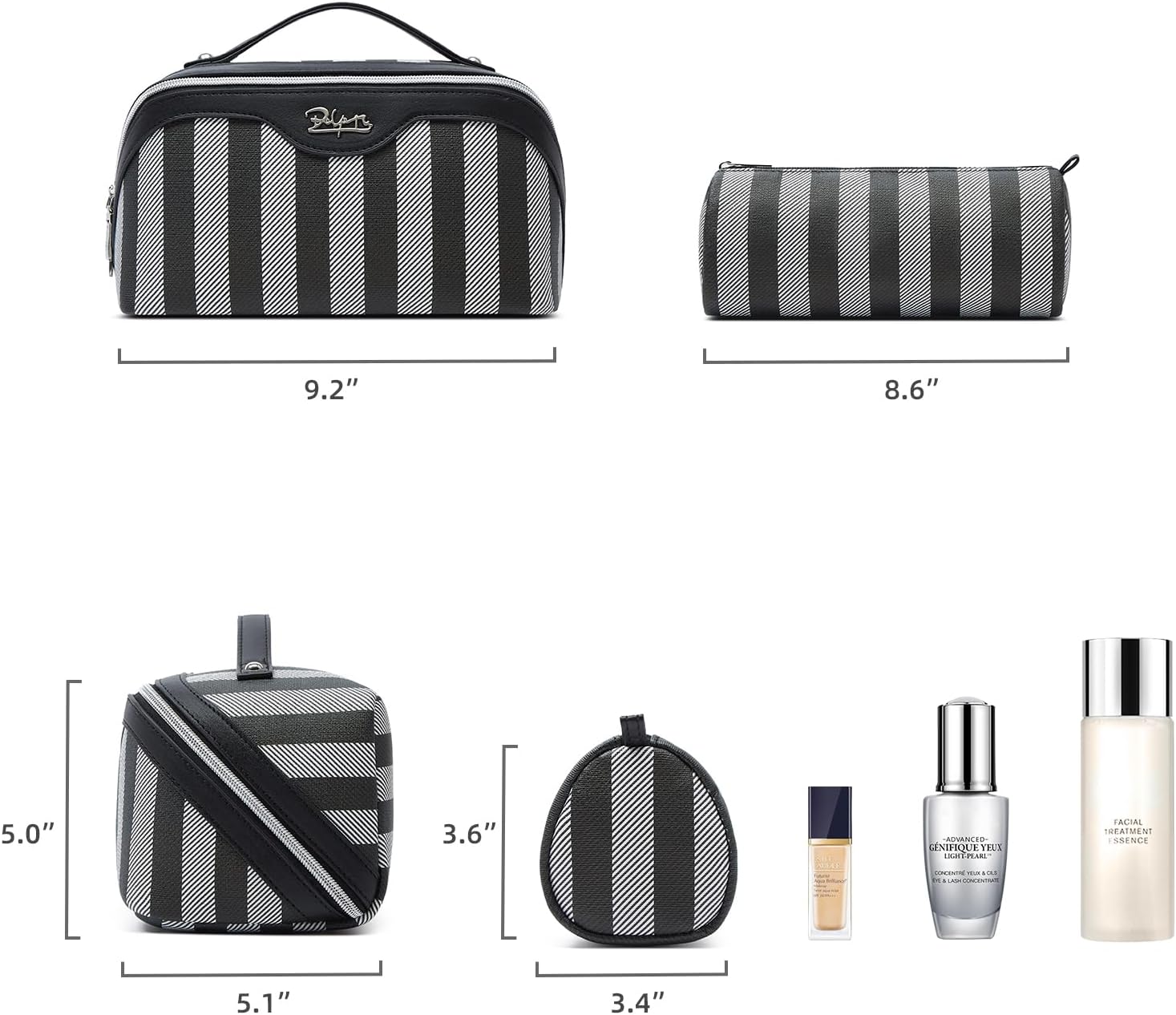 BOYATU Travel Makeup Bag for Women: Large Cosmetic Bag Set of 3 - PU Leather Make up Bag with