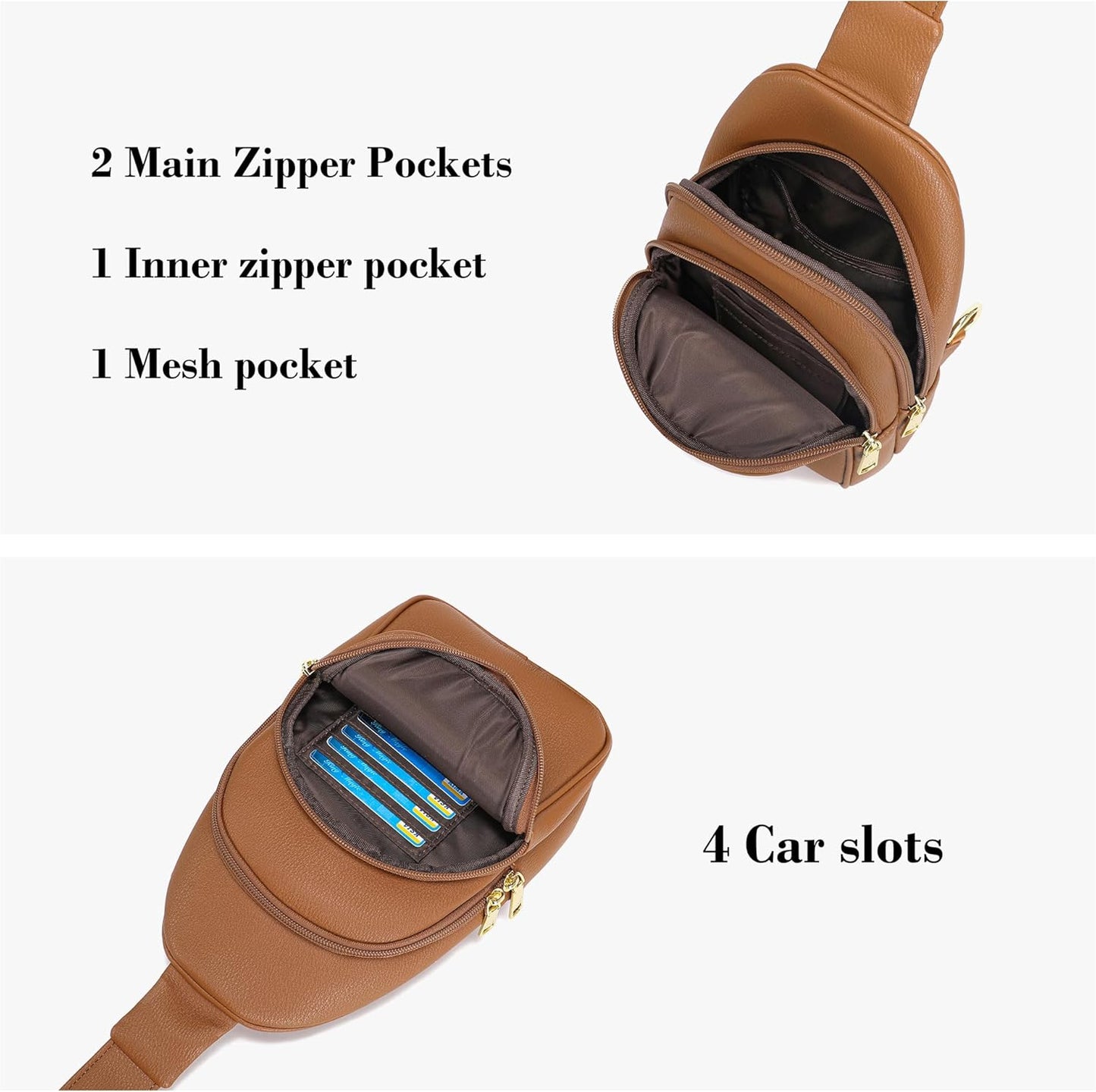 INICAT Crossbody Sling Bags Travel Cross Body Purses Faux Leather Fanny Packs Chest Bag for Women
