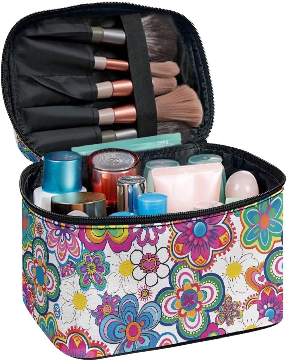 JoyLamoria Boho Flower Makeup Bag Large Capacity Tote Pouch Cosmetic Bag Accessories