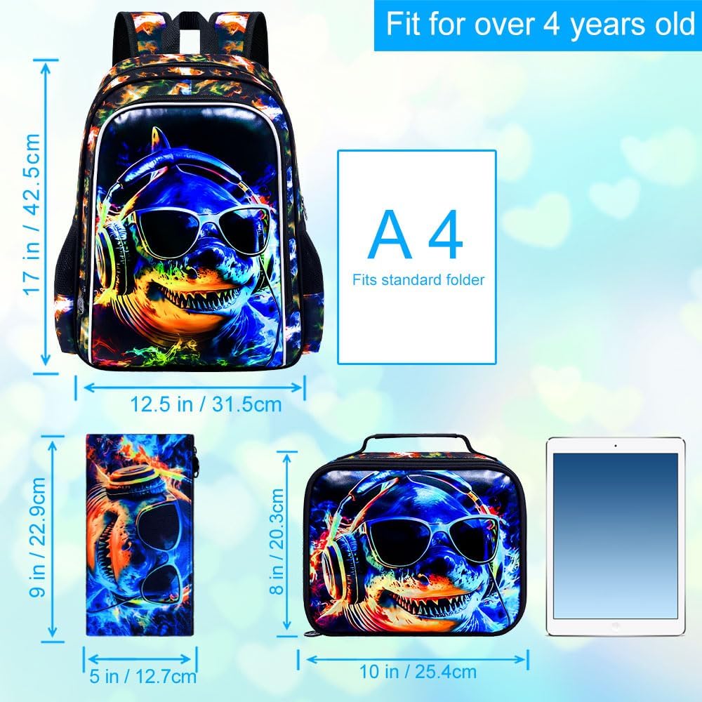 3Pcs Backpack for Boys, 17" Kids Bookbag with Lunch Box, School Backpacks for Elementary Preschool Kindergarten
