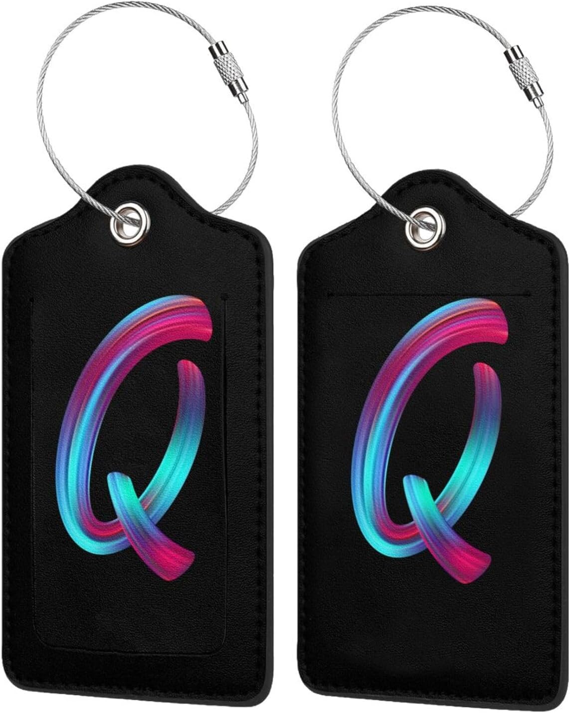 2 Pack Initial Luggage Tags for Suitcase, Colorful Letter Design Cruise Name Bag Tags, Novelty Baggage Identifiers with Full Privacy Cover, Leather ID Label for Women Men Kids Travel, Rainbow Letter Q