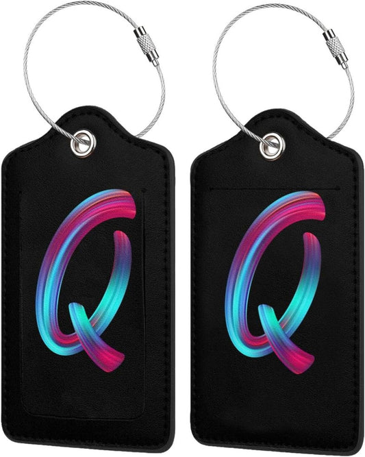 2 Pack Initial Luggage Tags for Suitcase, Colorful Letter Design Cruise Name Bag Tags, Novelty Baggage Identifiers with Full Privacy Cover, Leather ID Label for Women Men Kids Travel, Rainbow Letter Q