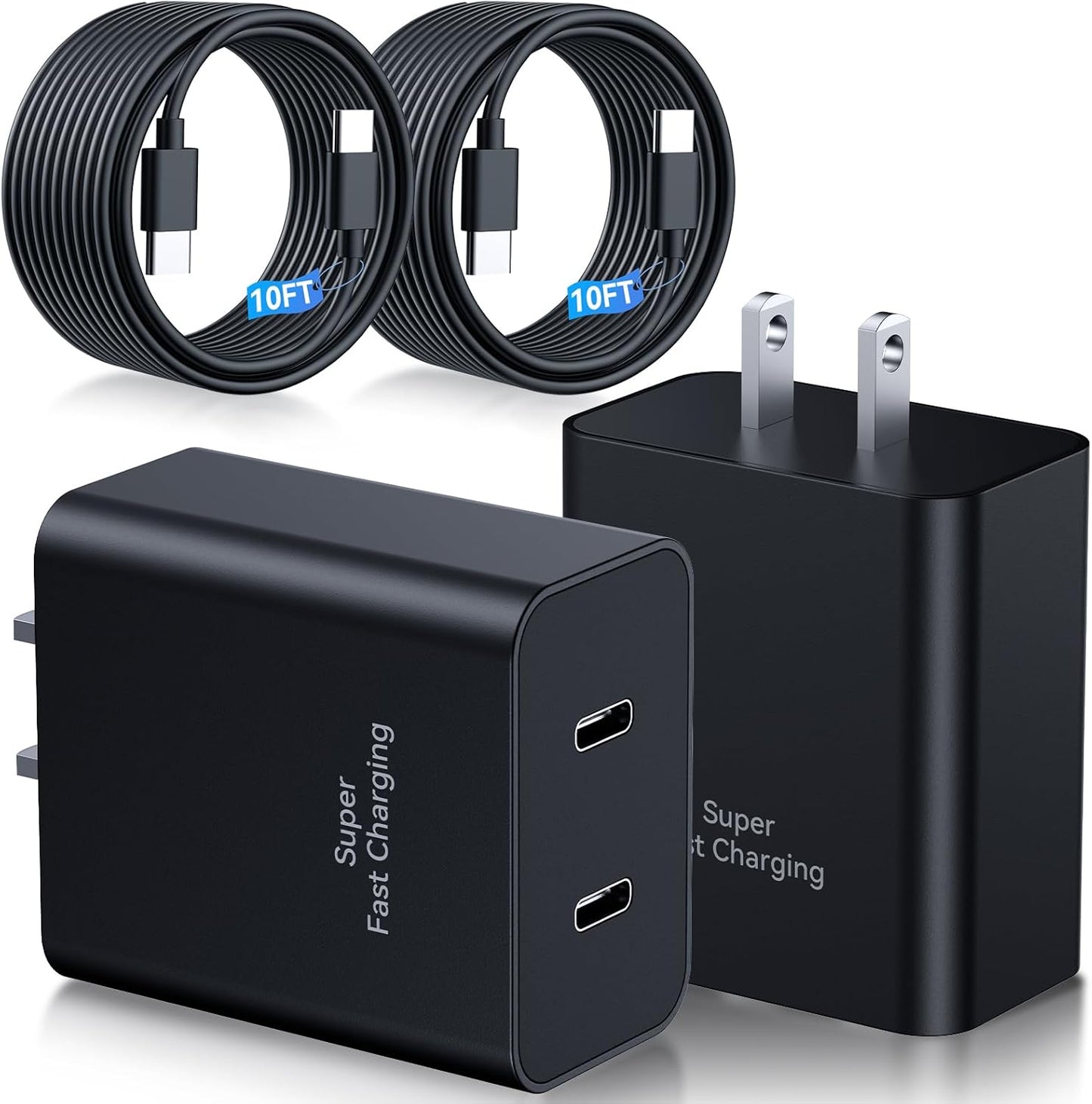 45W Samsung Super Fast Charger,2Pack Dual Port USB C Samsung Charger Fast Charging,Quick Double Type C Android Chargers Block 10FT Long USB C Cable for SamsungGalaxy S25 Ultra/S25/S24+/S23/S22/S21/S20