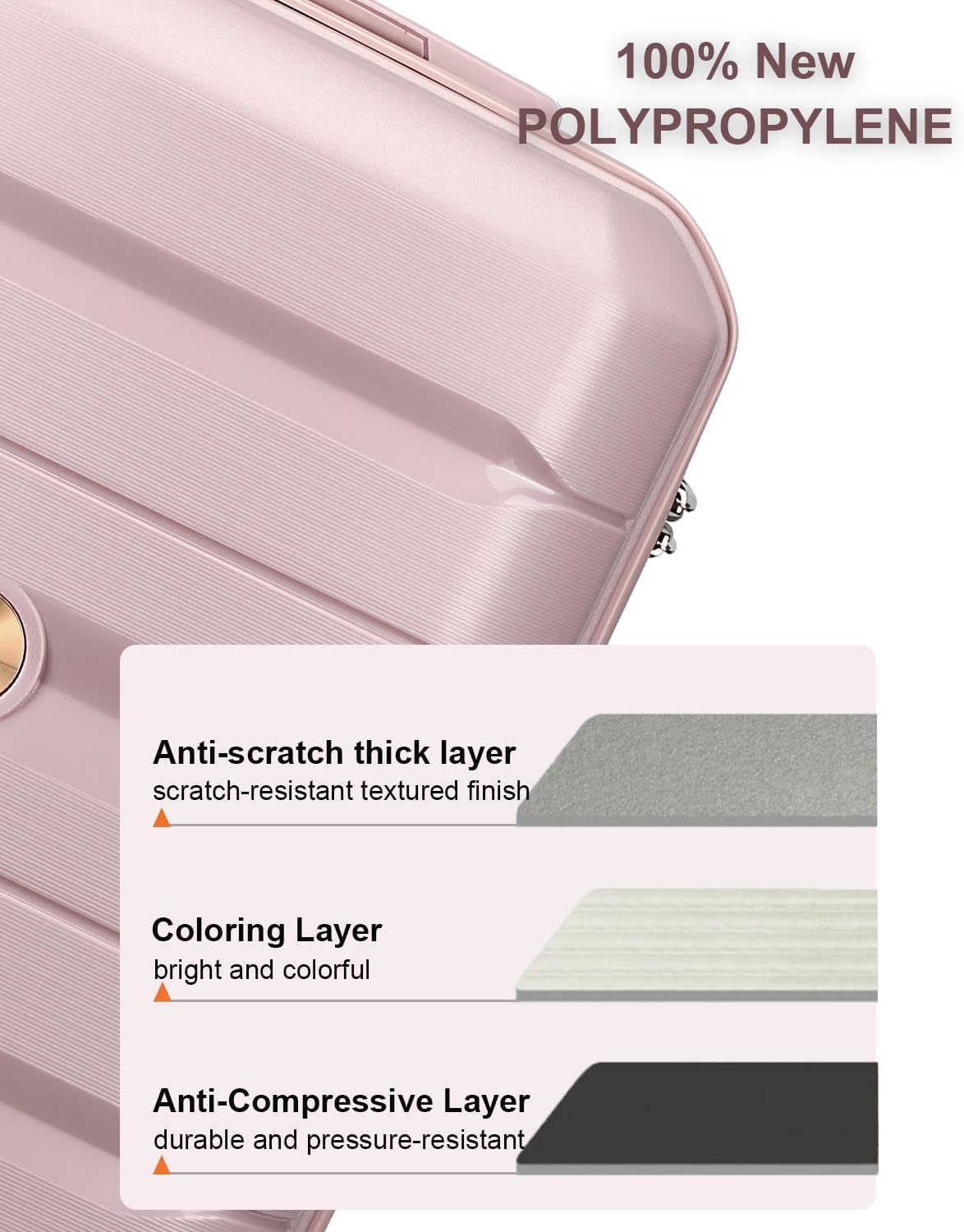Somago 28 Inch Luggage With Spinner Wheels Hard Shell Polypropylene Suitcase with TSA Lock and YKK Zipper,Nude Pink