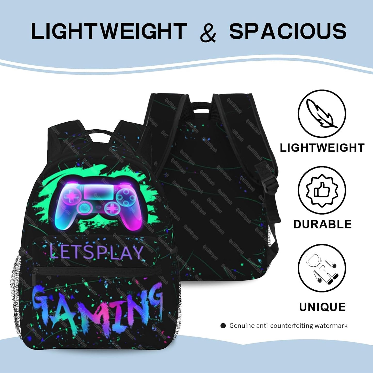 School Boys Backpack Ages 8-10 Abstract Gamepad Backpack Fire Bookbag Water Resistant Bag Travel Hiking Camping Daypack For Kids Teens Boys Girls